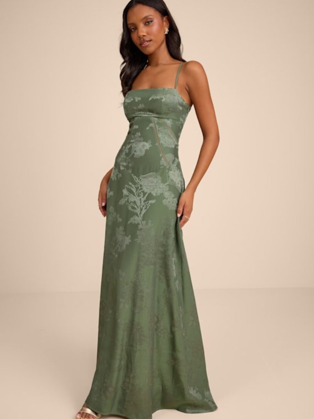 Lulus Elin Sage Floral Jacquard Lace-up Maxi Dress Green - Size XL